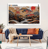 40959107-MGV-CV-36X24-Japanese Fuji Wall Art Print – Red Sun & Cherry Blossom Poster, Gold Wave Ukiyo-e Inspired Modern Japan Landscape Painting,