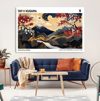 66243961-MGV-CV-36X24-Mount Fuji Japanese Wall Art – Golden Abstract Landscape Canvas Print, Cherry Blossom Painting, Modern Oriental Zen Home Decor