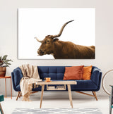 62566114-MGV-CV-36X24-Longhorn Cow Art Wall Art Canvas Print, Framed Rustic Animal Decor Art Picture Print, Texas Bull Photo Perfect Rustic Farmhouse