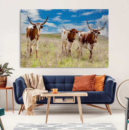 58099948-MGV-CV-36X24-Texas Longhorn Wall Art Canvas Print, Framed Western Decor Art Picture Print, Rustic Farmhouse Perfect Western Farmhouse Decor