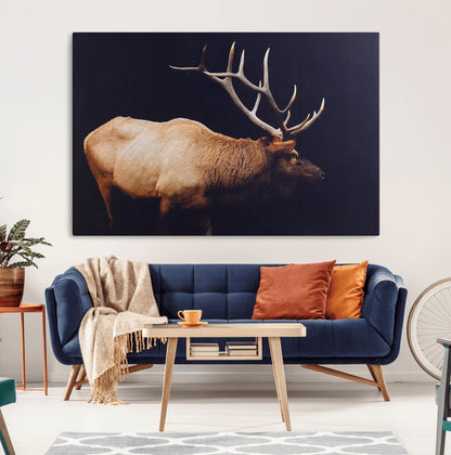 89239257-MGV-CV-36X24-Bull Elk Decor Wall Art Canvas Print, Framed Elk Photography Art Picture Print, Rustic Wildlife Perfect Rustic Lodge Decor Artwork