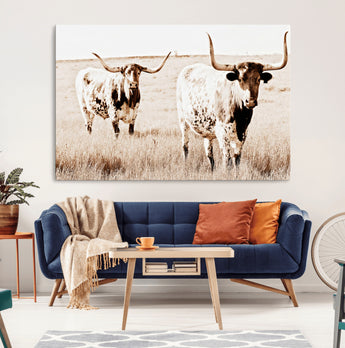 39672786-MGV-CV-36X24-Rustic Cow Scene Wall Art Canvas Print, Framed Farmhouse Style Cattle Art Picture Print, Prairie Animal Duo Perfect Rustic Western