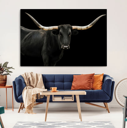 23572907-MGV-CV-36X24-Texas Longhorn Wall Art Canvas Print, Framed Rustic Western Decor Art Picture Print, Farmhouse Animal Perfect Modern Western