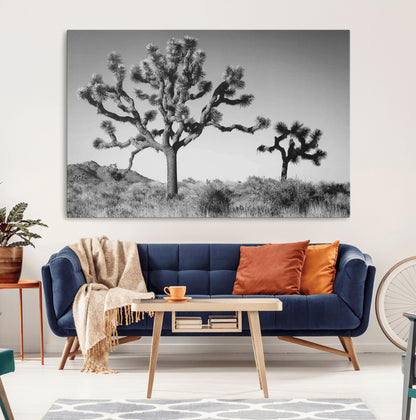 93692513-MGV-CV-36X24-Joshua Tree Wall Art Canvas Print, Framed Monochrome Desert Art Picture Print, Minimalist Nature Scene Perfect Southwestern