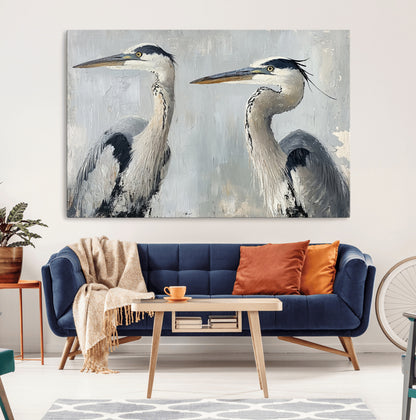 19427826-MGV-CV-36X24-Bird Canvas Decor Wall Art Canvas Print, Framed Coastal Bird Pair Art Picture Print, Minimalist Wildlife Wall Perfect Coastal