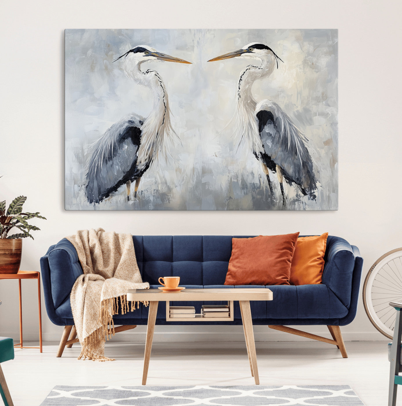 90806932-MGV-CV-36X24-Heron Wall Art Wall Art Canvas Print, Framed Bird Canvas Decor Art Picture Print, Nature Inspired Perfect Coastal Minimalist Decor