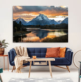 14130176-MGV-CV-36X24-Mountain Sunset Wall Art Canvas Print, Framed Alpine Wilderness Art Picture Print, Golden Hour Perfect Rustic Wilderness Decor