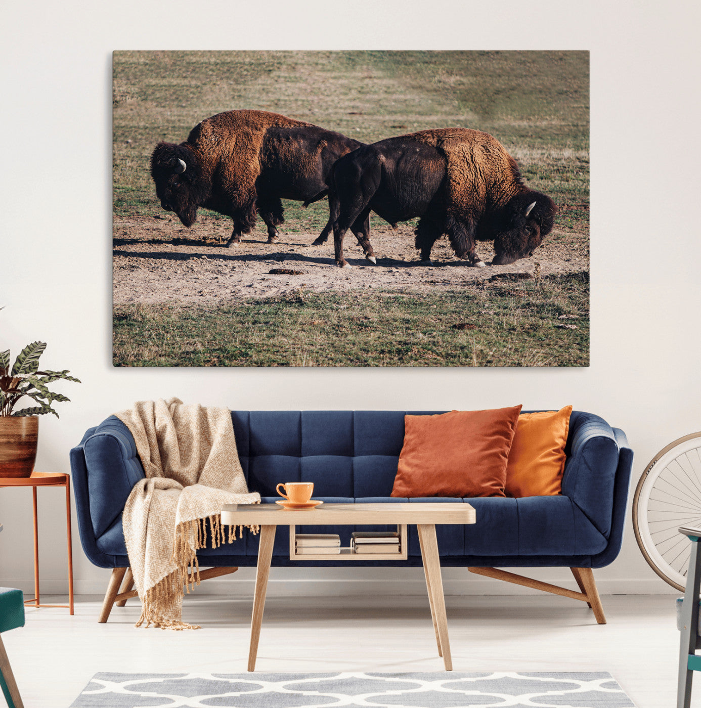 58141885-MGV-CV-36X24-Bison Photography Wall Art Canvas Print, Framed Western Wildlife Art Picture Print, Modern Ranch Perfect Western Rustic Decor