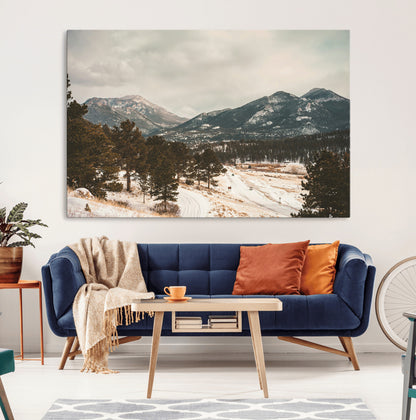 77311749-MGV-CV-36X24-Mountain Landscape Wall Art Canvas Print, Framed Snowy Peaks Art Picture Print, Alpine Aesthetic Perfect Rustic Winter Decor