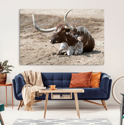76549210-MGV-CV-36X24-Texas Longhorn Wall Art Canvas Print, Framed Country Living Art Picture Print, Farmhouse Aesthetic Perfect Western Rustic Decor