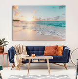 94538225-MGV-CV-36X24-Beach Sunset Wall Art Canvas Print, Framed Ocean Waves Art Picture Print, Summer Escape Perfect Coastal Serenity Decor Artwork