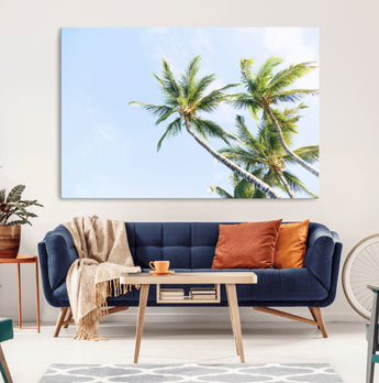 54719115-MGV-CV-36X24-Palm Trees Wall Art Canvas Print, Framed Tropical Aesthetic Art Picture Print, Coastal Serenity Perfect Tropical Minimalist Decor