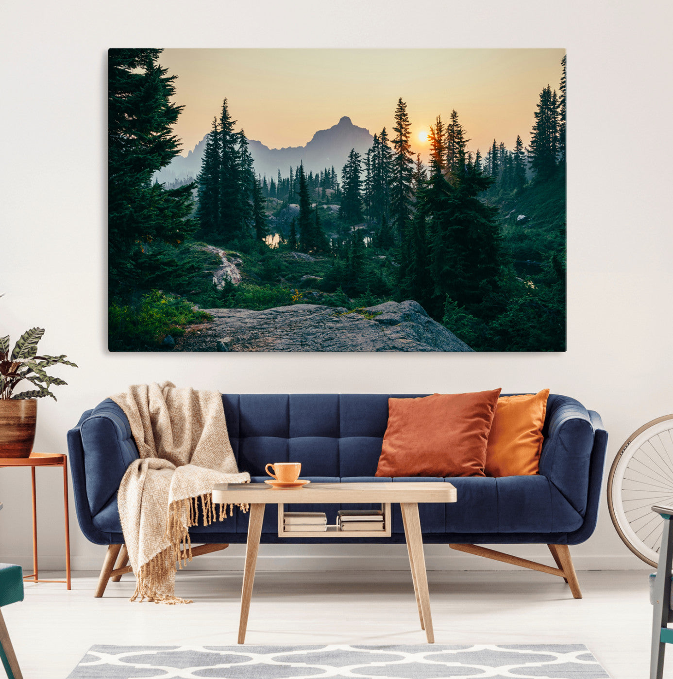 66397982-MGV-CV-36X24-Mountain Landscape Wall Art Canvas Print, Framed Forest Serenity Art Picture Print, Mountain Landscape Perfect Rustic Wilderness
