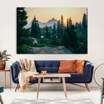 66397982-MGV-CV-36X24-Mountain Landscape Wall Art Canvas Print, Framed Forest Serenity Art Picture Print, Mountain Landscape Perfect Rustic Wilderness