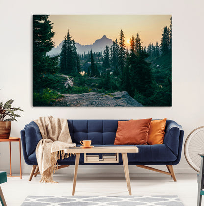 66397982-MGV-CV-36X24-Mountain Landscape Wall Art Canvas Print, Framed Forest Serenity Art Picture Print, Mountain Landscape Perfect Rustic Wilderness
