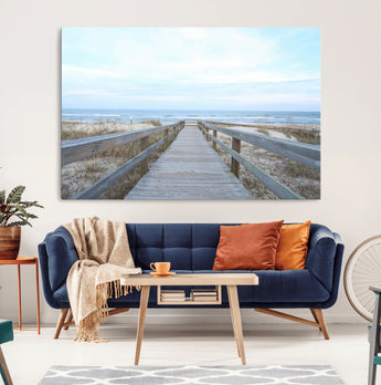 31602988-MGV-CV-36X24-Beach Boardwalk Wall Art Canvas Print, Framed Coastal Serenity Art Picture Print, Ocean View Perfect Coastal Minimalist Decor