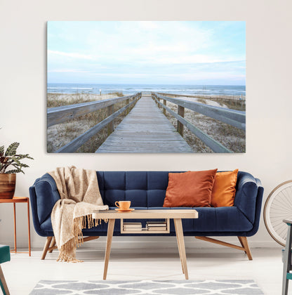 31602988-MGV-CV-36X24-Beach Boardwalk Wall Art Canvas Print, Framed Coastal Serenity Art Picture Print, Ocean View Perfect Coastal Minimalist Decor