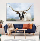 63592811-MGV-CV-36X24-Texas Longhorn Wall Art Canvas Print, Framed Western Rustic Art Picture Print, Farmhouse Decor Perfect Rustic Farmhouse Decor