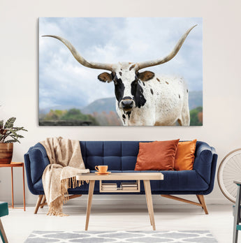 63592811-MGV-CV-36X24-Texas Longhorn Wall Art Canvas Print, Framed Western Rustic Art Picture Print, Farmhouse Decor Perfect Rustic Farmhouse Decor
