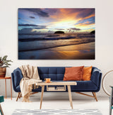 36714356-MGV-CV-36X24-Beach Sunset Wall Art Canvas Print, Framed Ocean Waves Art Picture Print, Tropical Seascape Perfect Coastal Serenity Decor Artwork