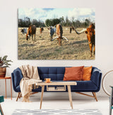 39144651-MGV-CV-36X24-Texas Longhorns Wall Art Canvas Print, Framed Rustic Farm Scene Art Picture Print, Western Cattle Perfect Rustic Farmhouse Decor