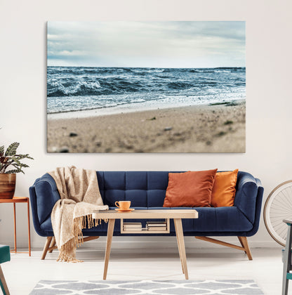 81812590-MGV-CV-36X24-Ocean Wall Art Wall Art Canvas Print, Framed Coastal Canvas Art Picture Print, Moody Seascape Perfect Coastal Minimalist Decor