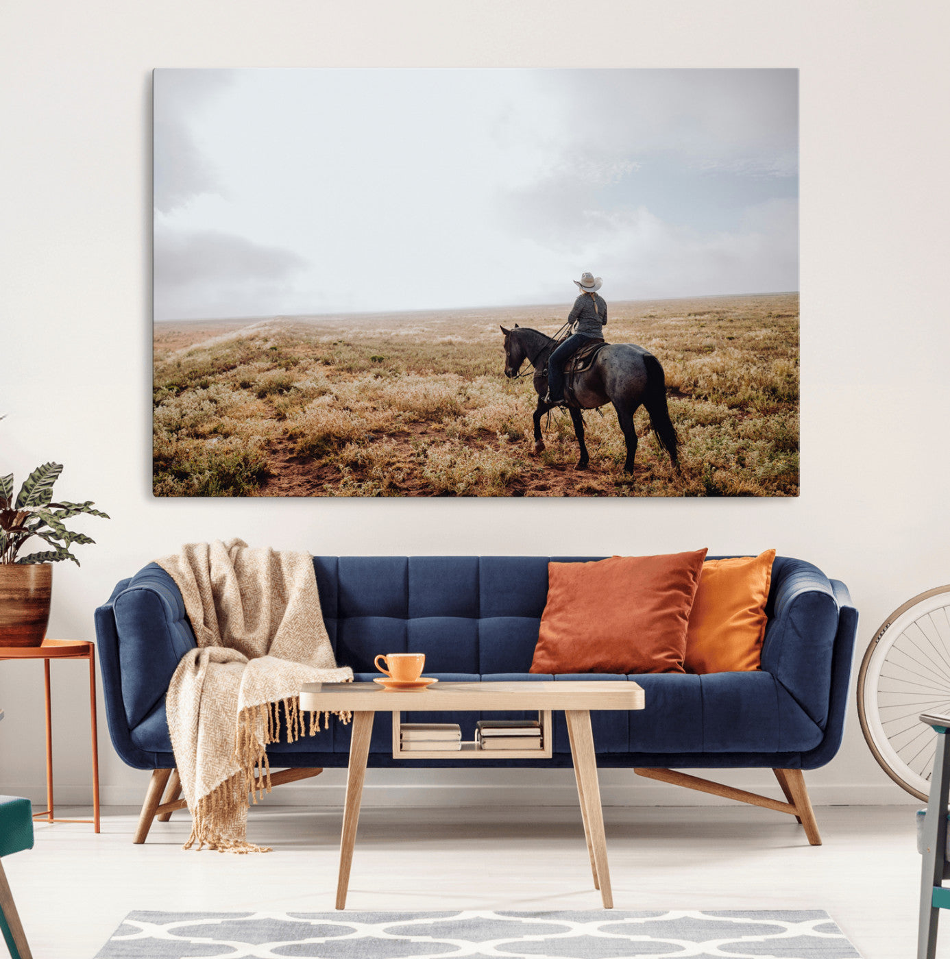 57597730-MGV-CV-36X24-Cowboy Wall Art Wall Art Canvas Print, Framed Western Canvas Art Picture Print, Rustic Ranch Scene Perfect Rustic Western Decor