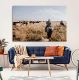 22431577-MGV-CV-36X24-Western Wall Art Wall Art Canvas Print, Framed Cowboy Canvas Art Picture Print, Cattle Drive Scene Perfect Rustic Western Decor