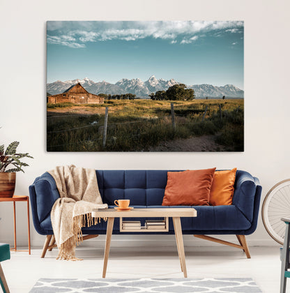 92497443-MGV-CV-36X24-Rustic Farmhouse Wall Art Canvas Print, Framed Mountain Cabin Art Picture Print, Western Landscape Perfect Rustic Farmhouse Decor