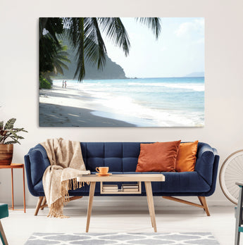 18311030-MGV-CV-36X24-Tropical Beach Wall Art Canvas Print, Framed Serene Ocean Art Picture Print, Palm Tree Shadows Perfect Tropical Coastal Decor