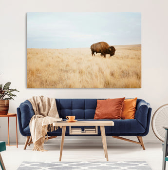 61392510-MGV-CV-36X24-Buffalo Wall Art Wall Art Canvas Print, Framed Western Wildlife Decor Art Picture Print, Rustic Farmhouse Art Perfect Rustic