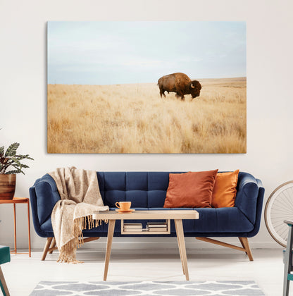 61392510-MGV-CV-36X24-Buffalo Wall Art Wall Art Canvas Print, Framed Western Wildlife Decor Art Picture Print, Rustic Farmhouse Art Perfect Rustic