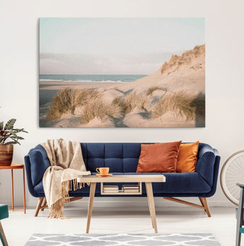 28064037-MGV-CV-36X24-Minimalist Seascape Wall Art Canvas Print, Framed Neutral Beach Print Art Picture Print, Sand Dune Photography Perfect