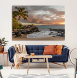 55108220-MGV-CV-36X24-Tropical Beach Wall Art Canvas Print, Framed Hawaiian Sunset Art Picture Print, Ocean Waves Perfect Coastal Tropical Decor Artwork