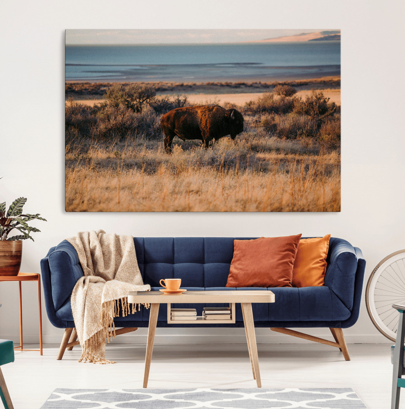 39509187-MGV-CV-36X24-Western Wildlife Wall Art Canvas Print, Framed Bison Art Picture Print, Golden Hour Perfect Western Rustic Decor Artwork