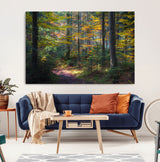 65810864-MGV-CV-36X24-Autumn Forest Wall Art Canvas Print, Framed Fall Woodland Art Picture Print, Golden Leaves Perfect Rustic Farmhouse Decor Artwork