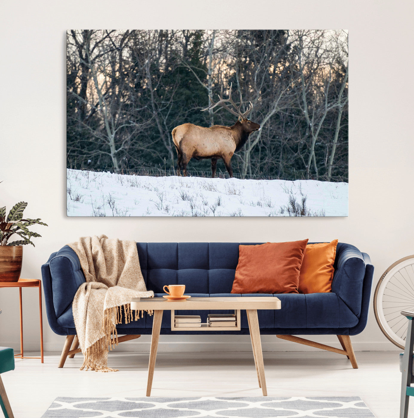 36533178-MGV-CV-36X24-Wild Elk Photography Wall Art Canvas Print, Framed Winter Wildlife Art Picture Print, Snowy Forest Perfect Rustic Lodge Decor