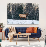36533178-MGV-CV-36X24-Wild Elk Photography Wall Art Canvas Print, Framed Winter Wildlife Art Picture Print, Snowy Forest Perfect Rustic Lodge Decor