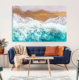 26870666-MGV-CV-36X24-Aerial Beach Wall Art Canvas Print, Framed Ocean Waves Art Picture Print, Coastal Landscape Perfect Coastal Minimalist Decor
