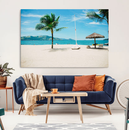 42623350-MGV-CV-36X24-Tropical Beach Wall Art Canvas Print, Framed Palm Tree Art Picture Print, Ocean View Perfect Tropical Coastal Decor Artwork