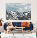 94074619-MGV-CV-36X24-Snowy Peaks Wall Art Canvas Print, Framed Alpine Wilderness Art Picture Print, Mountain Escape Perfect Winter Serenity Decor