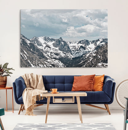 94074619-MGV-CV-36X24-Snowy Peaks Wall Art Canvas Print, Framed Alpine Wilderness Art Picture Print, Mountain Escape Perfect Winter Serenity Decor