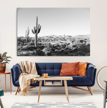 85205054-MGV-CV-36X24-Saguaro Cactus Wall Art Canvas Print, Framed Monochrome Landscape Art Picture Print, Scenic Arizona View Perfect Minimalist
