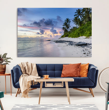 75045485-MGV-CV-36X24-Tropical Beach Wall Art Canvas Print, Framed Sunset Glow Art Picture Print, Palm Tree Coast Perfect Tropical Coastal Decor Artwork