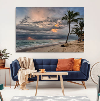 62574547-MGV-CV-36X24-Tropical Storm Wall Art Canvas Print, Framed Moody Beach Art Picture Print, Dramatic Sky Perfect Tropical Coastal Decor Artwork