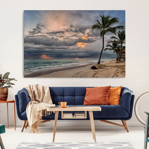 62574547-MGV-CV-36X24-Tropical Storm Wall Art Canvas Print, Framed Moody Beach Art Picture Print, Dramatic Sky Perfect Tropical Coastal Decor Artwork