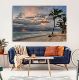 62574547-MGV-CV-36X24-Tropical Storm Wall Art Canvas Print, Framed Moody Beach Art Picture Print, Dramatic Sky Perfect Tropical Coastal Decor Artwork