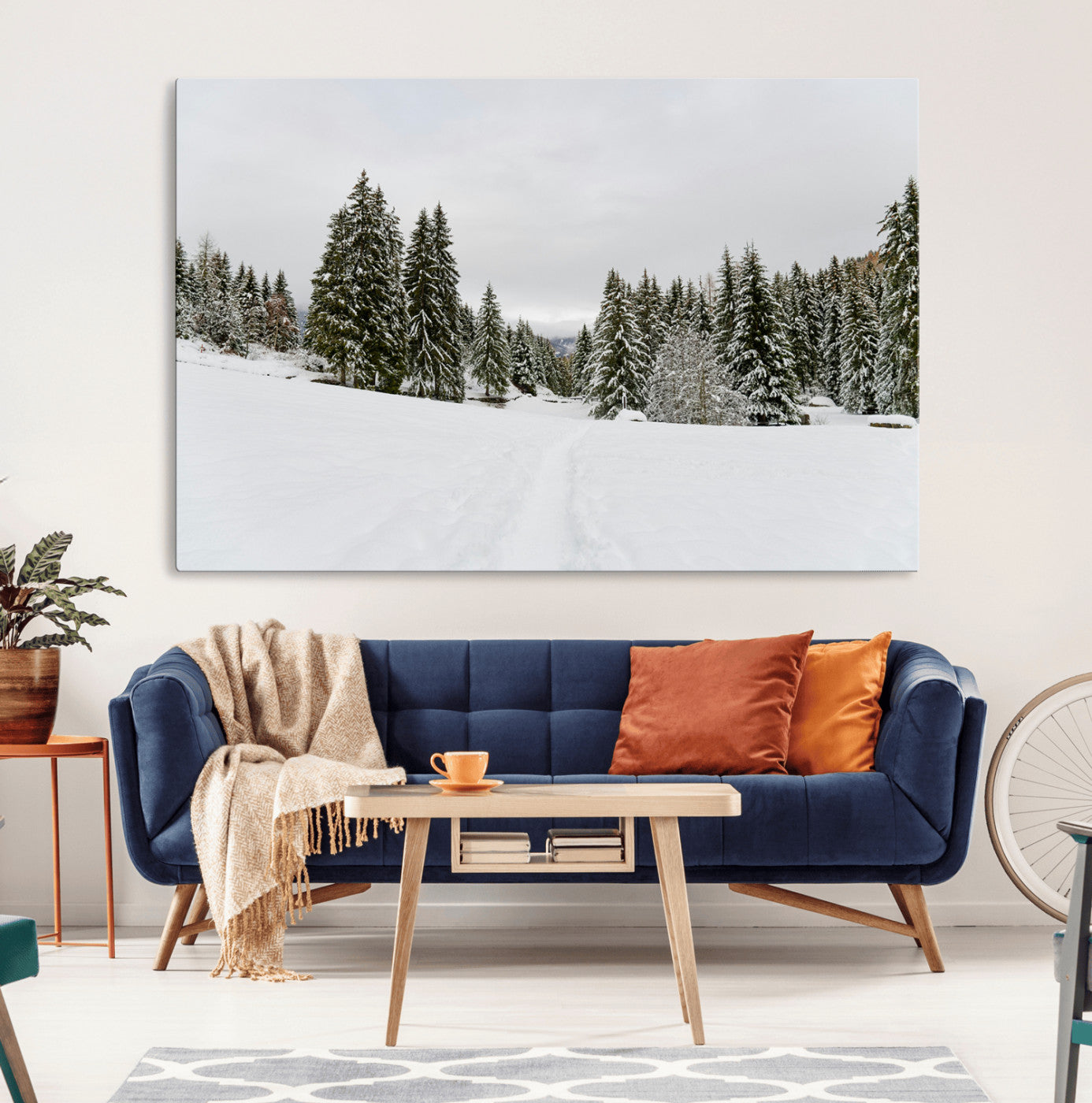 24581417-MGV-CV-36X24-Frosty Pines Wall Art Canvas Print, Framed Silent Snowfall Art Picture Print, Cozy Cabin Vibes Perfect Nordic Minimalist Decor