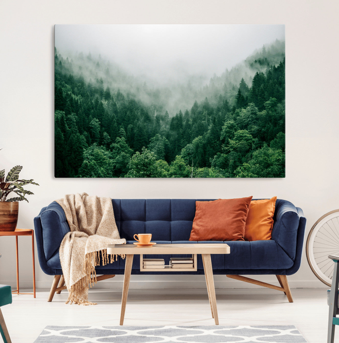 45265379-MGV-CV-36X24-Misty Forest Wall Art – Green Mountain Pine Tree Landscape Canvas Print, Nature Photography Artwork Home Decor for Bedroom, Living