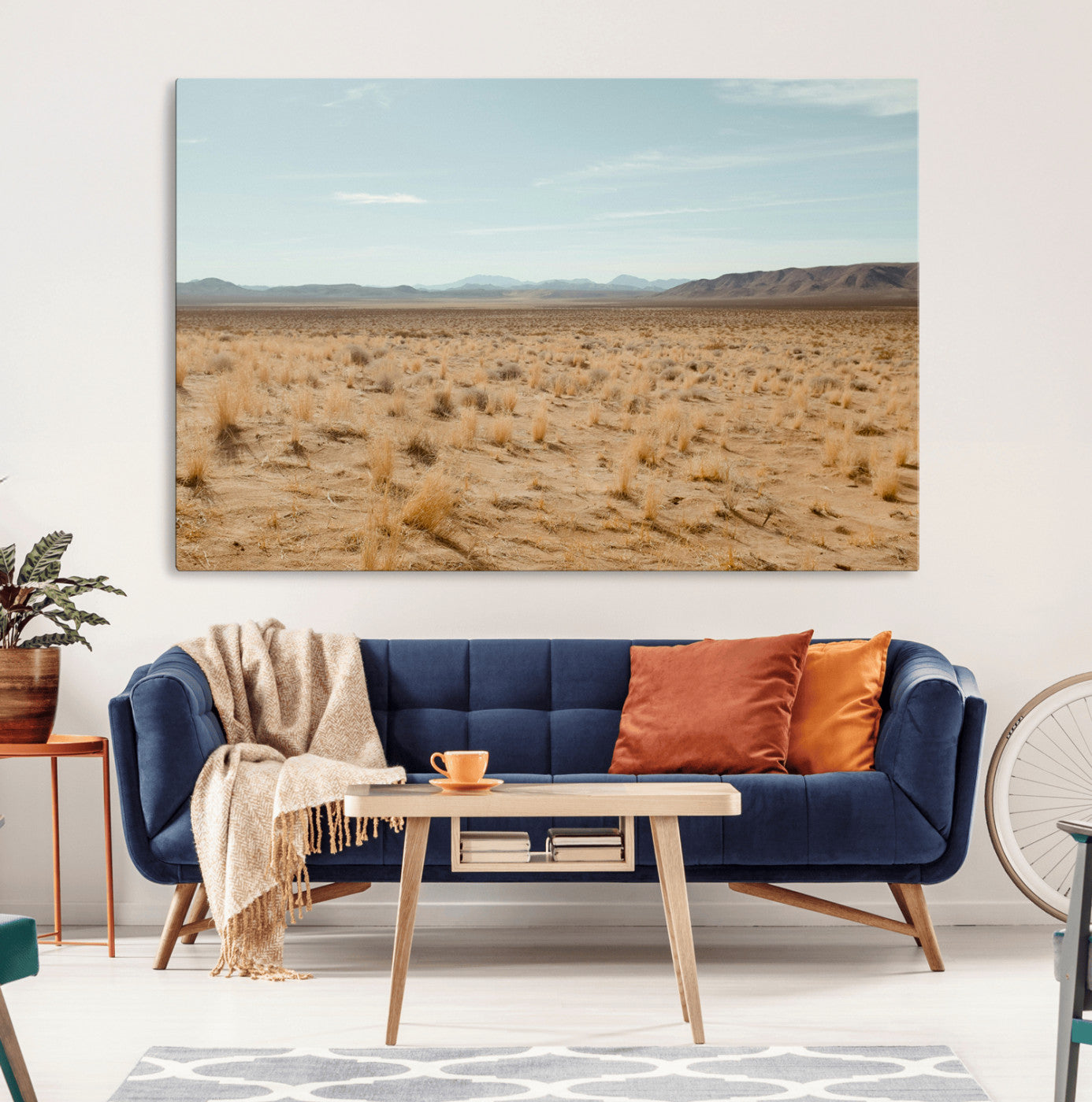 55918919-MGV-CV-36X24-Desert Landscape Wall Art – Golden Grass Plains and Mountain Horizon Canvas Print, Southwest Nature Photography Decor for Living